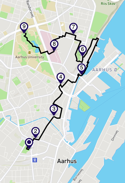 Kort over ruten til 10000 skridt